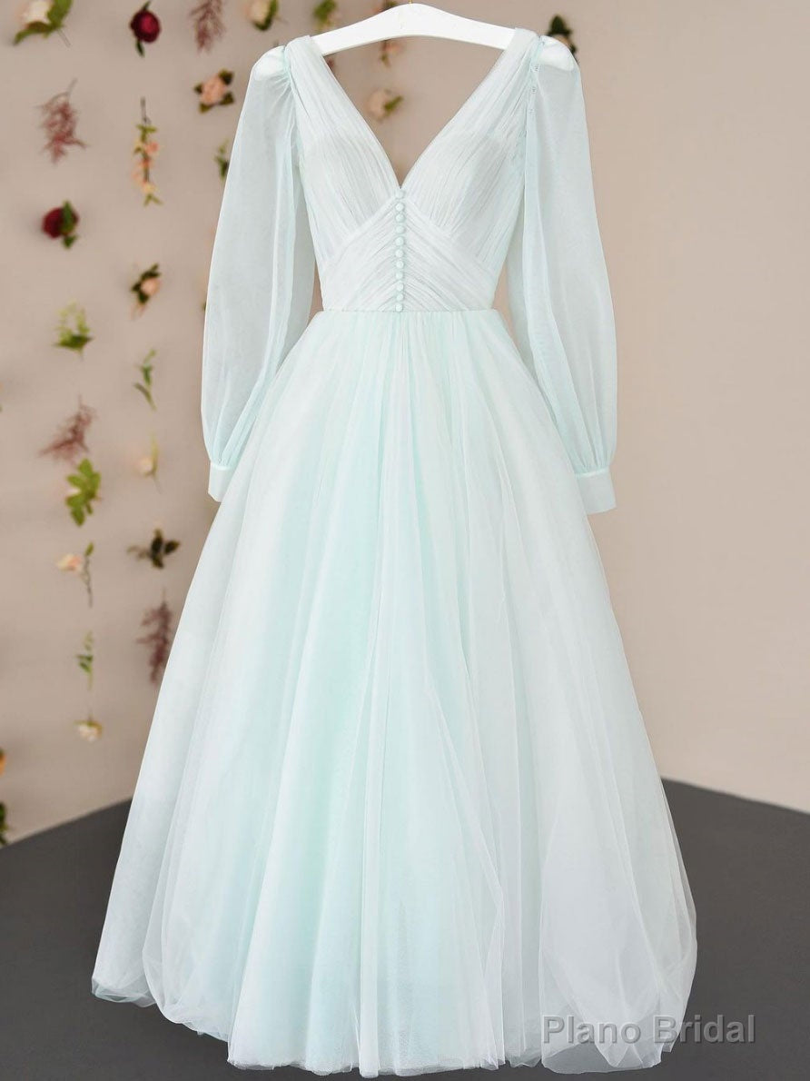 Simple v neck tulle tea length prom dress, tulle formal dress Main image