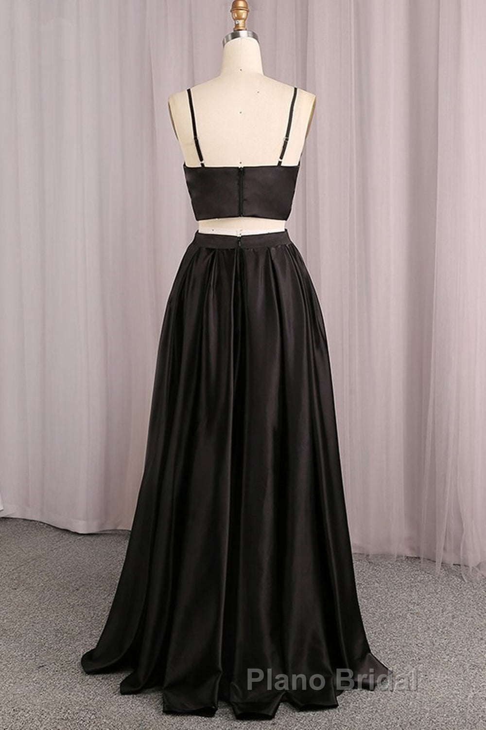 Simple V Neck Two Pieces Black Formal Prom Dresses, 2 Pieces Black Long Formal Dresses, Black Evening Dresses
