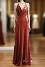 Simple V Neck Velvet Formal Dresses Mermaid Long Wedding Guest Dresses
