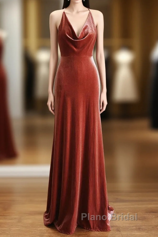 Simple V Neck Velvet Formal Dresses Mermaid Long Wedding Guest Dresses Main image