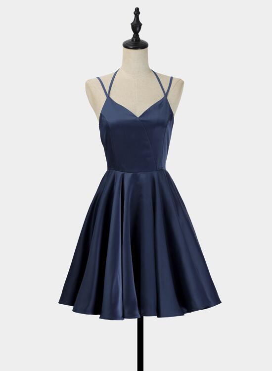 Simple V-Neckline Short Straps Halter Homecoming Dresses,Teen Dresses, Summer Dresses Main image