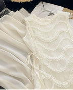 Simple A Line Round Neck Light Apricot Lace Chiffon Party Dresses Outfits