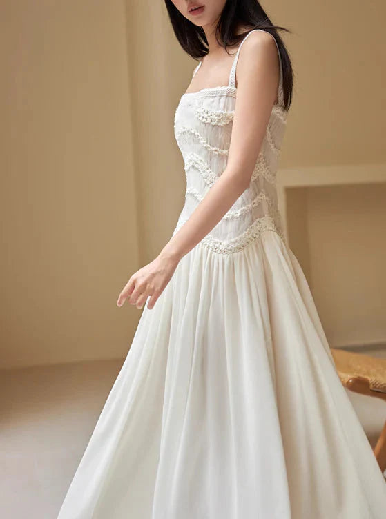 Simple A Line Round Neck Light Apricot Lace Chiffon Party Dresses Outfits