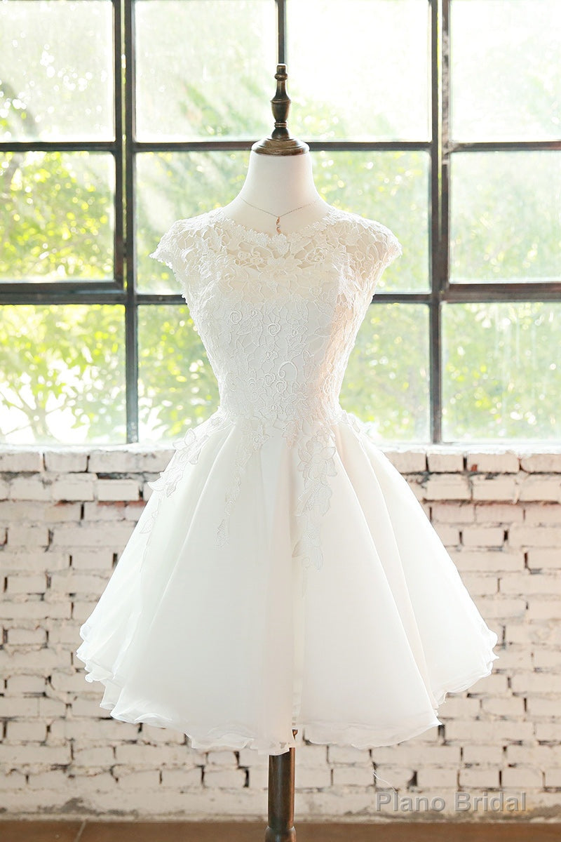 Simple White Cute Lace Short Graduation Dress, Lovely Party Dresses Main image
