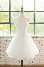 Simple White Cute Lace Short Graduation Dress, Lovely Party Dresses