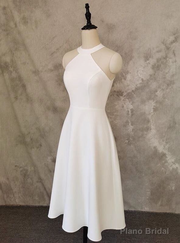 Simple White Halter Short Wedding Dress