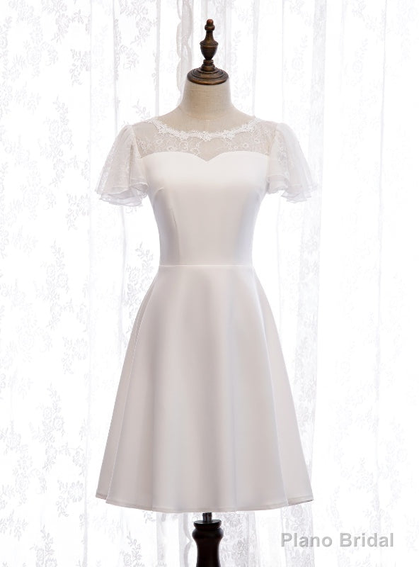 Simple White Lace Short Prom Dress