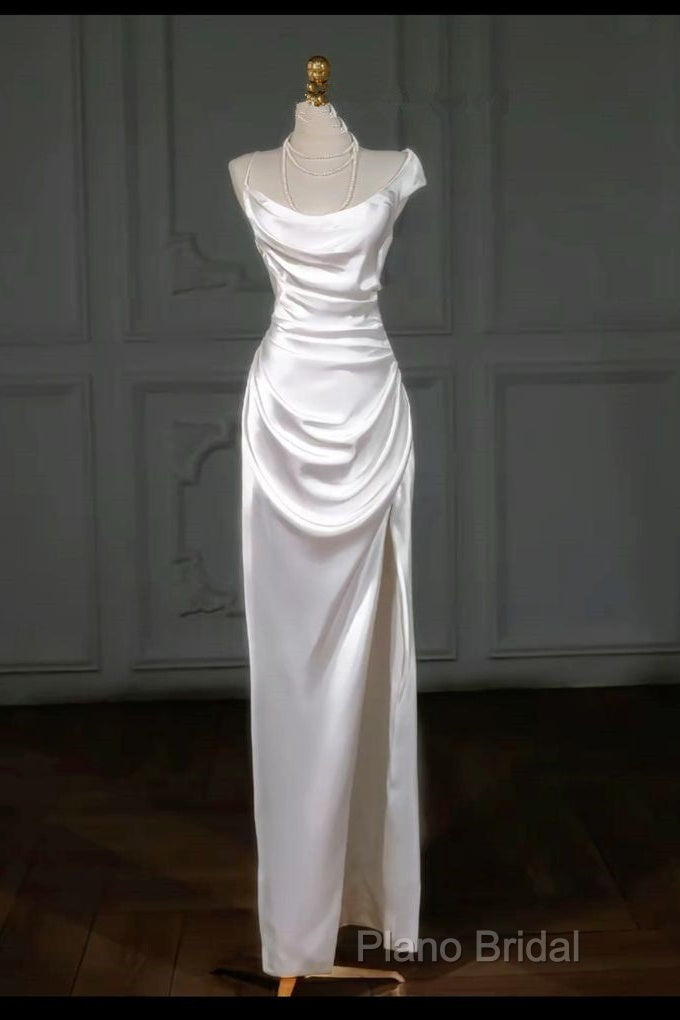 Simple White Mermaid Satin Strapless Pleats Wedding Dresses Secondary image