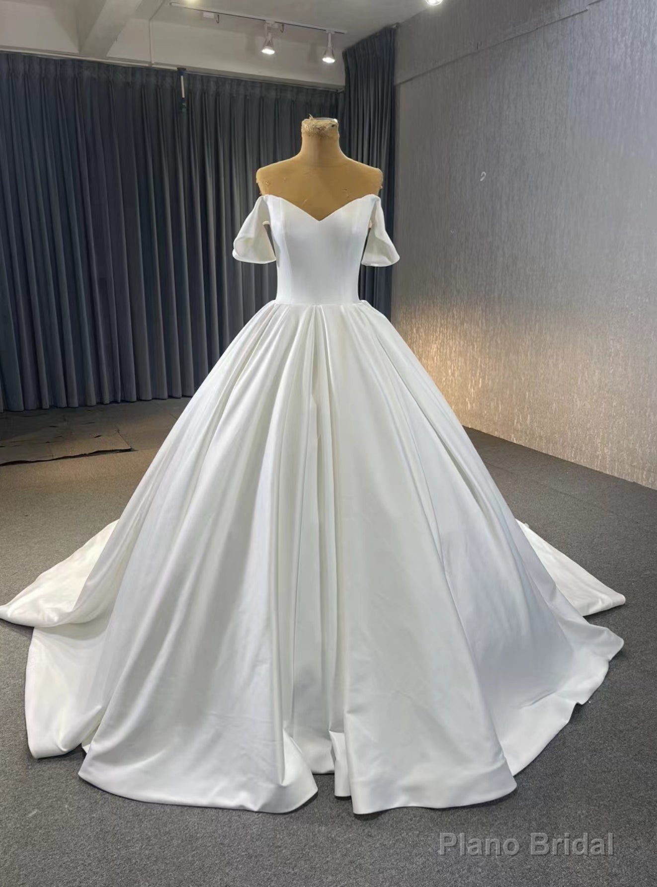 Simple White Satin Off the Shoulder Wedding Dress Main image
