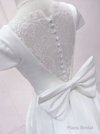 Simple White V Neck Lace Short Prom Dress, White Bridesmaid Dress