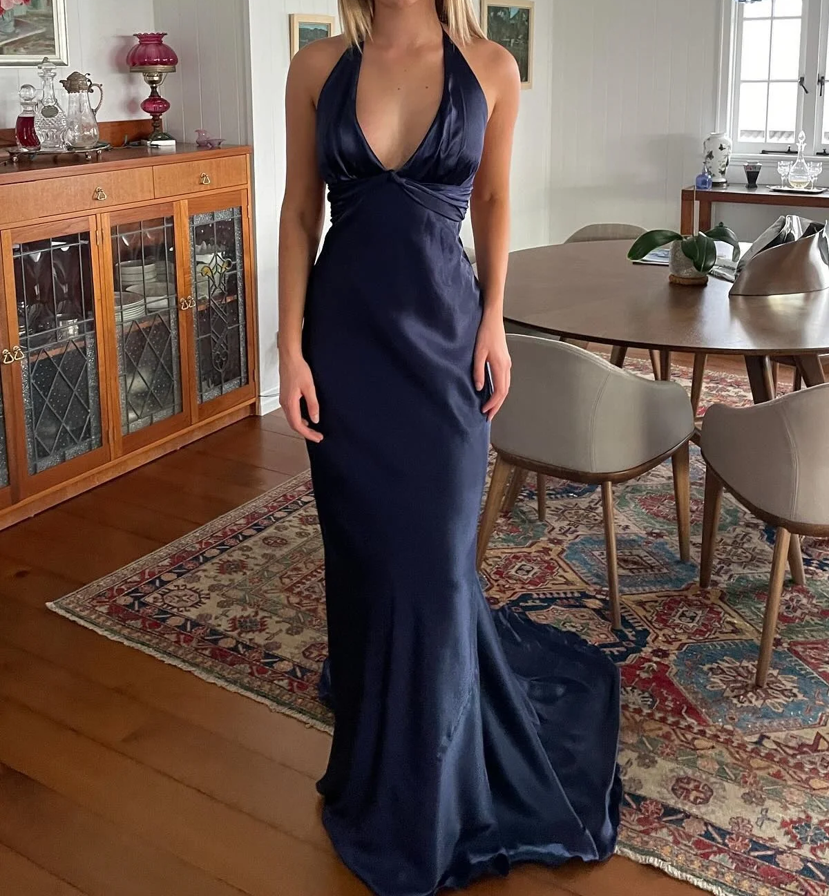 Simple Yellow A-Line Long Formal Prom Dresses For Party&Guest-V Neck Satin Beautiful Backless Formal Evening Dresses