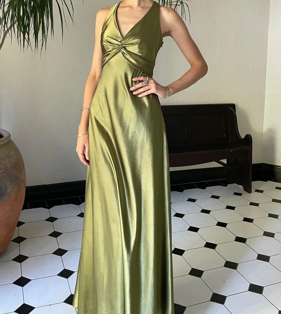Simple Yellow A-Line Long Formal Prom Dresses For Party&Guest-V Neck Satin Beautiful Backless Formal Evening Dresses
