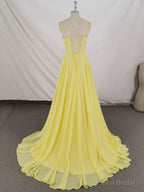 Simple Yellow Chiffon Long Prom Dress Yellow Evening Dress