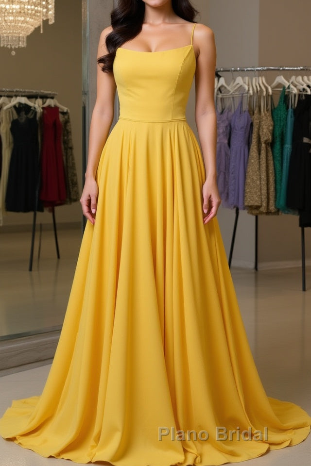 Simple yellow chiffon long Formal Prom dress, yellow formal dress