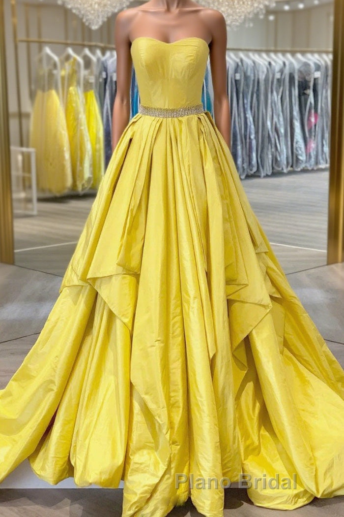Simple yellow satin long Formal Prom dress yellow evening dress Main image
