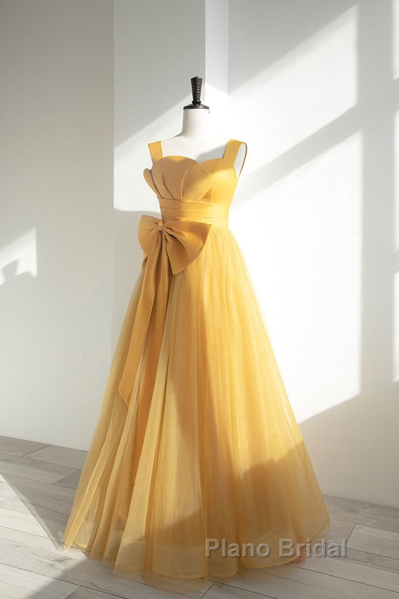 Simple Yellow Tulle Long Formal Prom Dresses, Yellow Tulle Formal Dresses Secondary image