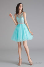 A-Line Tulle Sleeveless Beading Homecoming Dresses
