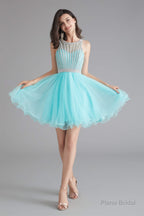 A-Line Tulle Sleeveless Beading Homecoming Dresses