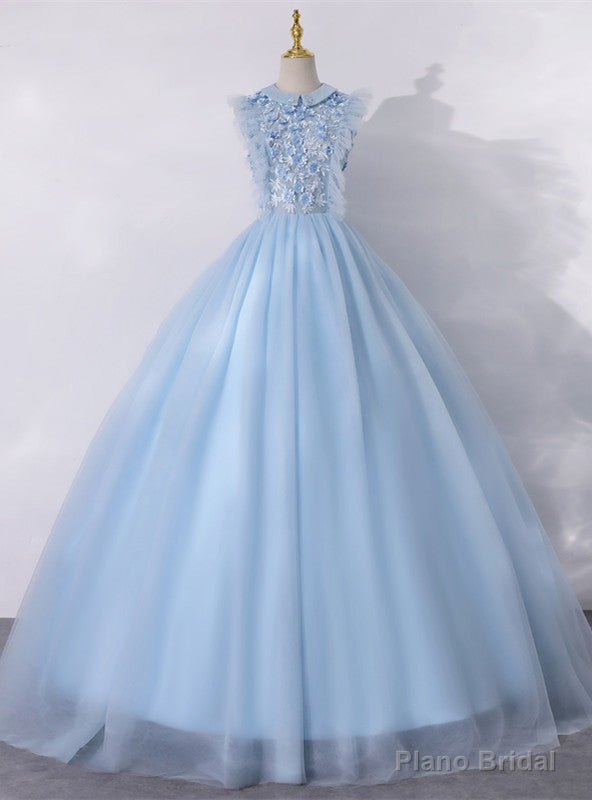 Sky Blue Ball Gown Tulle Appliques Quinceanera Dress Main image