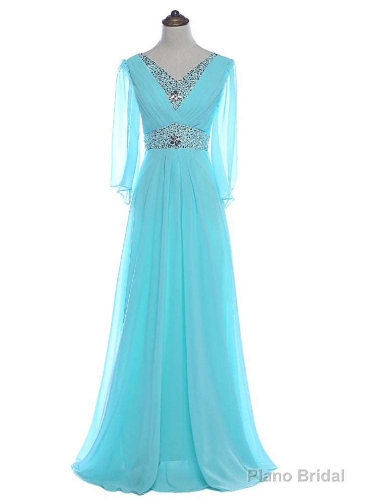 Sky Blue Beaded Long Sleeve Chiffon Mother of the Bride Dresses Main image