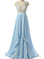 Sky Blue Beaded Prom Dress Formal Women Evening Dresses