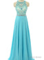 Sky Blue Beaded Prom Dresses Beading Formal Dresses Sheer Evening Gowns