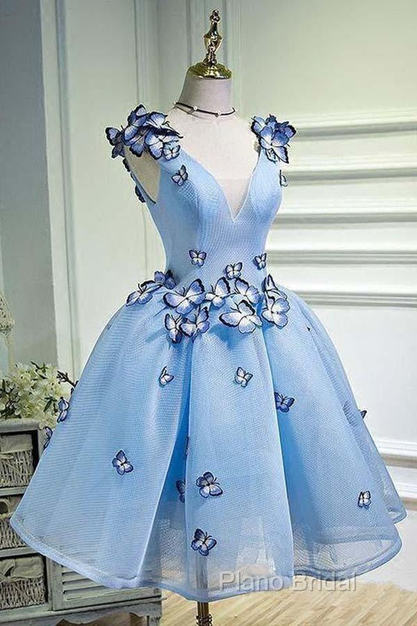 Sky Blue Homecoming Dresses Butterfly Applique Short Formal Prom Dresses Secondary image