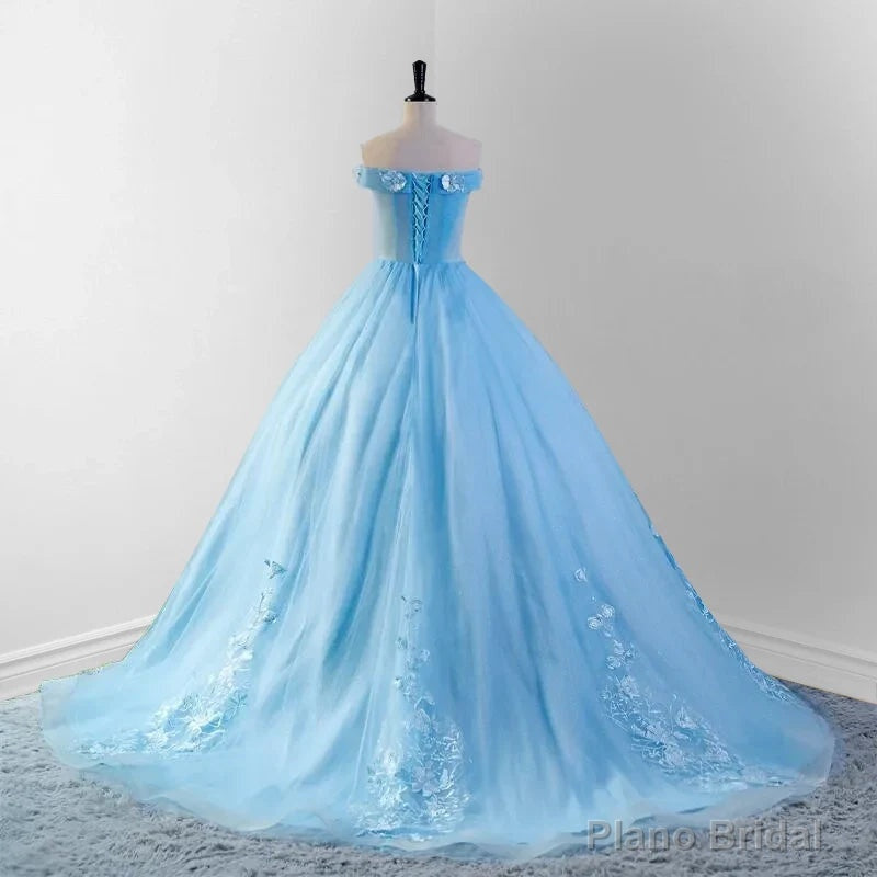 Sky Blue Lace Dress 3D Flowers Quinceanera Dresses with Train Secondary image