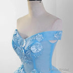 Sky Blue Lace Dress 3D Flowers Quinceanera Dresses with Train