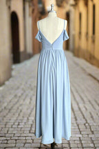 Sky Blue Off Shoulder Spaghetti Strap Sweetheart Chiffon Bridesmaid Dresses
