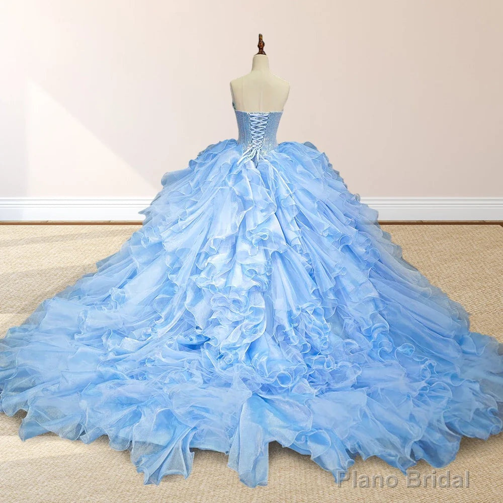 Sky Blue Quinceanera Dress with Pleats and Flowers