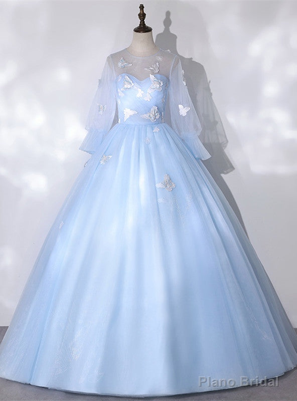 Sky Blue Tulle Long Sleeve Butterfly Quinceanera Dress Main image