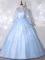Sky Blue Tulle Long Sleeve Butterfly Quinceanera Dress