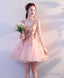 Pink V Neck Tulle Short Prom Dress Homecoming Dress