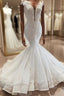 Sleeveless Beads Appliques Mermaid Wedding Dresses Sheer Tulle V neck Tulle Bridal Gowns