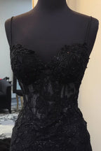 Sleeveless Black Lace Homecoming Dresses Spaghetti Straps