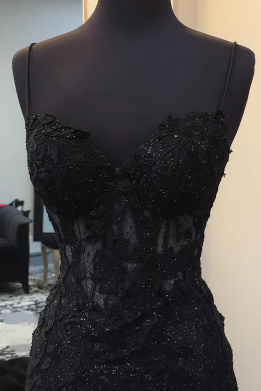 Sleeveless Black Lace Homecoming Dresses Spaghetti Straps
