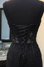 Sleeveless Black Lace Homecoming Dresses Spaghetti Straps