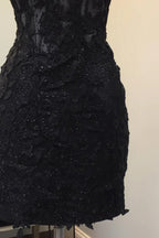 Sleeveless Black Lace Homecoming Dresses Spaghetti Straps