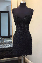 Sleeveless Black Lace Homecoming Dresses Spaghetti Straps