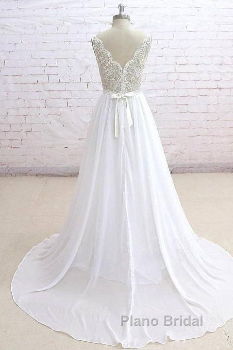 Sleeveless Long Chiffon Wedding Dresses With Lace