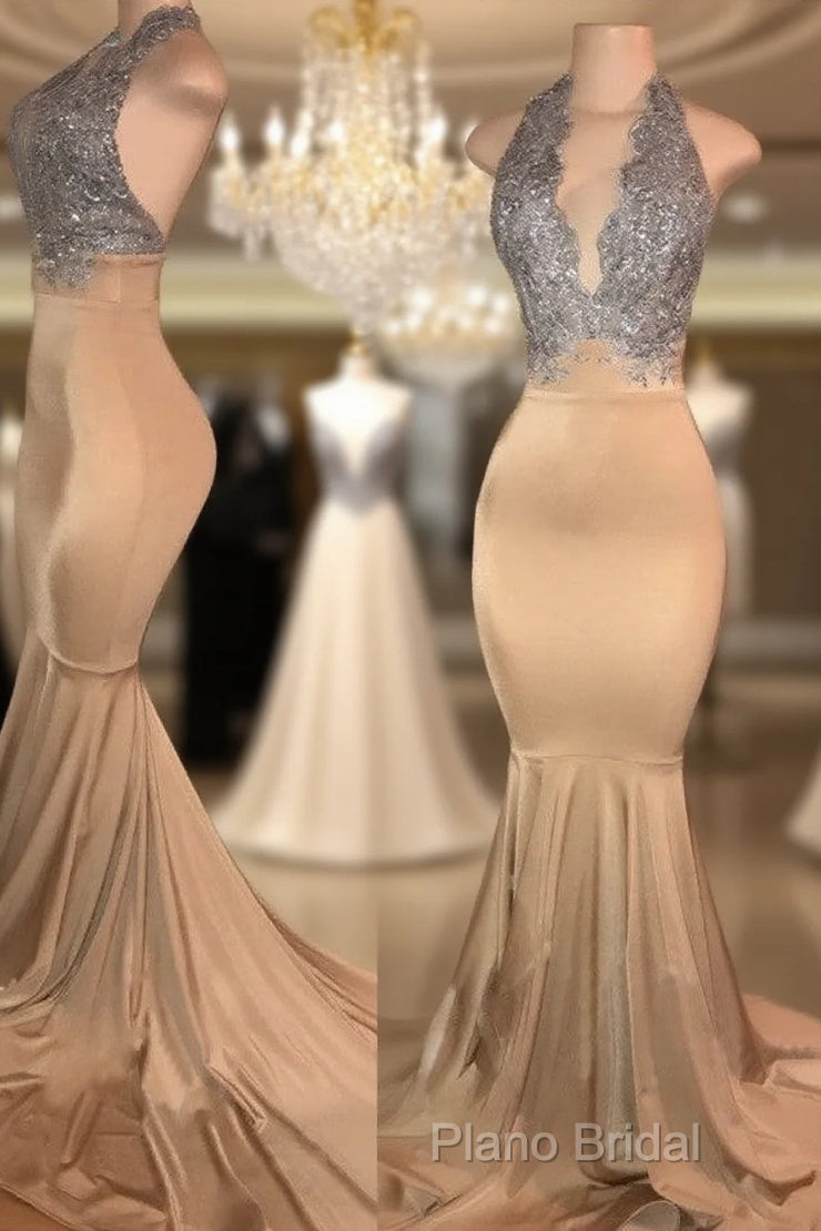 Sleeveless Mermaid Lace Halter Formal Prom Dresses Main image