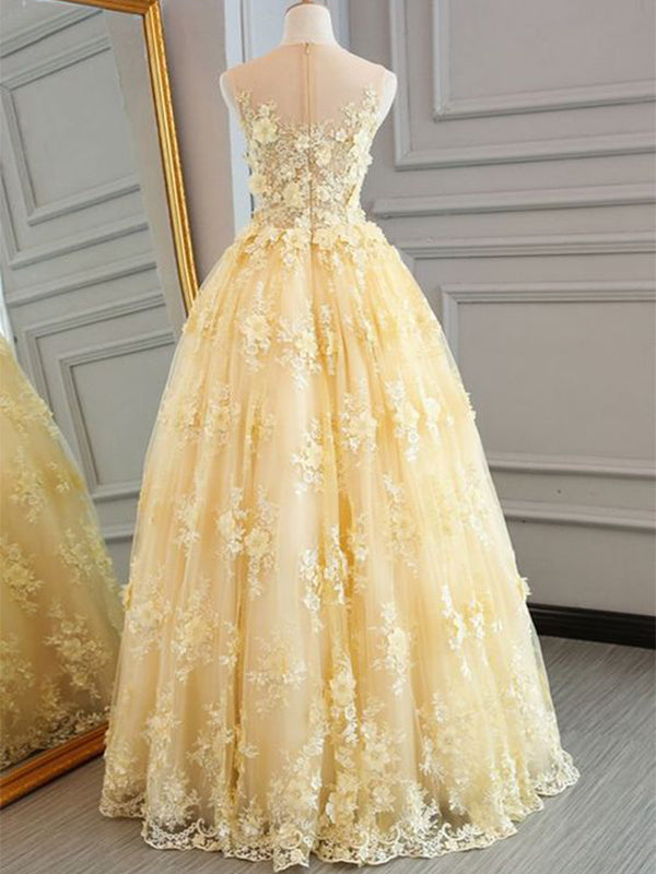 Sleeveless Pale Yellow Lace Sweetheart A-line Floor-length Formal Prom Dresses Secondary image
