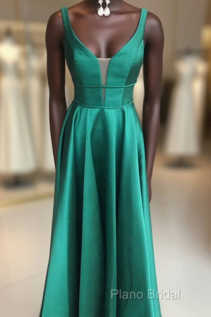 Sleeveless Satin Sweep Train Formal Prom Dresses