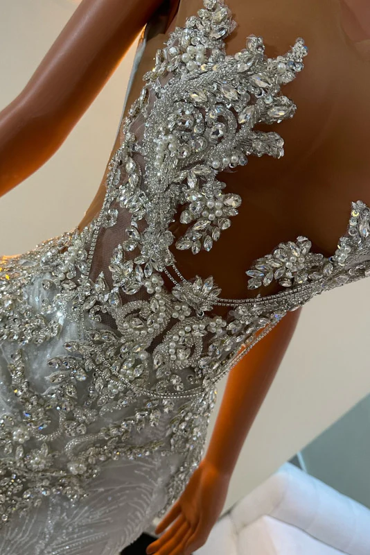 Sleeveless Silver Sparkle Appliques V-Neck Mermaid Court Train Prom Dresses Secondary image