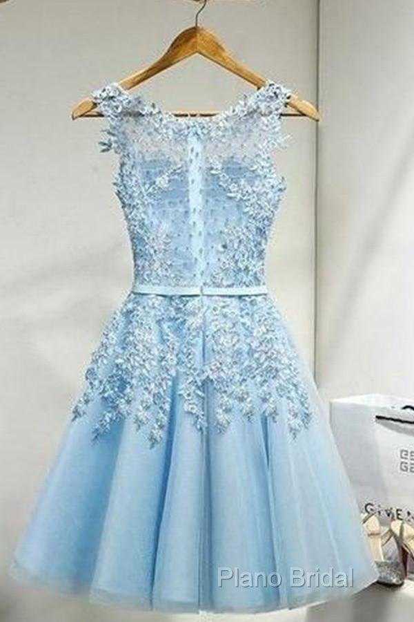 Sleeveless Tulle Homecoming Dresses Short Formal Prom Dresses With Lace Appliques Secondary image