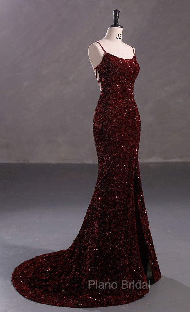Slim Burgundy Shimmery Open Back Formal Formal Prom Evening Dresses Secondary image