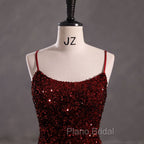 Slim Burgundy Shimmery Open Back Formal Formal Prom Evening Dresses