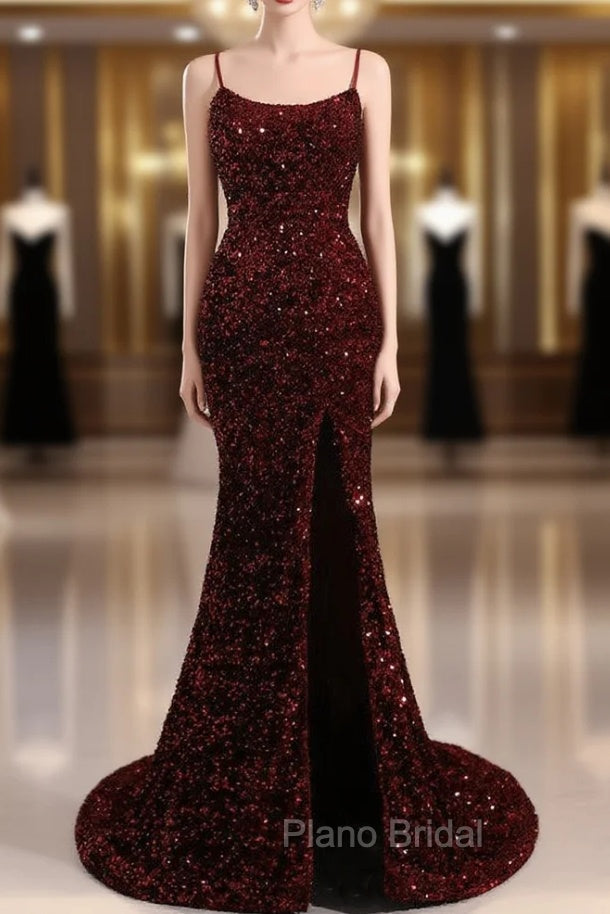 Slim Burgundy Shimmery Open Back Formal Formal Prom Evening Dresses Main image