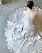 Sliver Grey Satin Straps Long Formal Gown, Cute Long Formal Prom Dresses